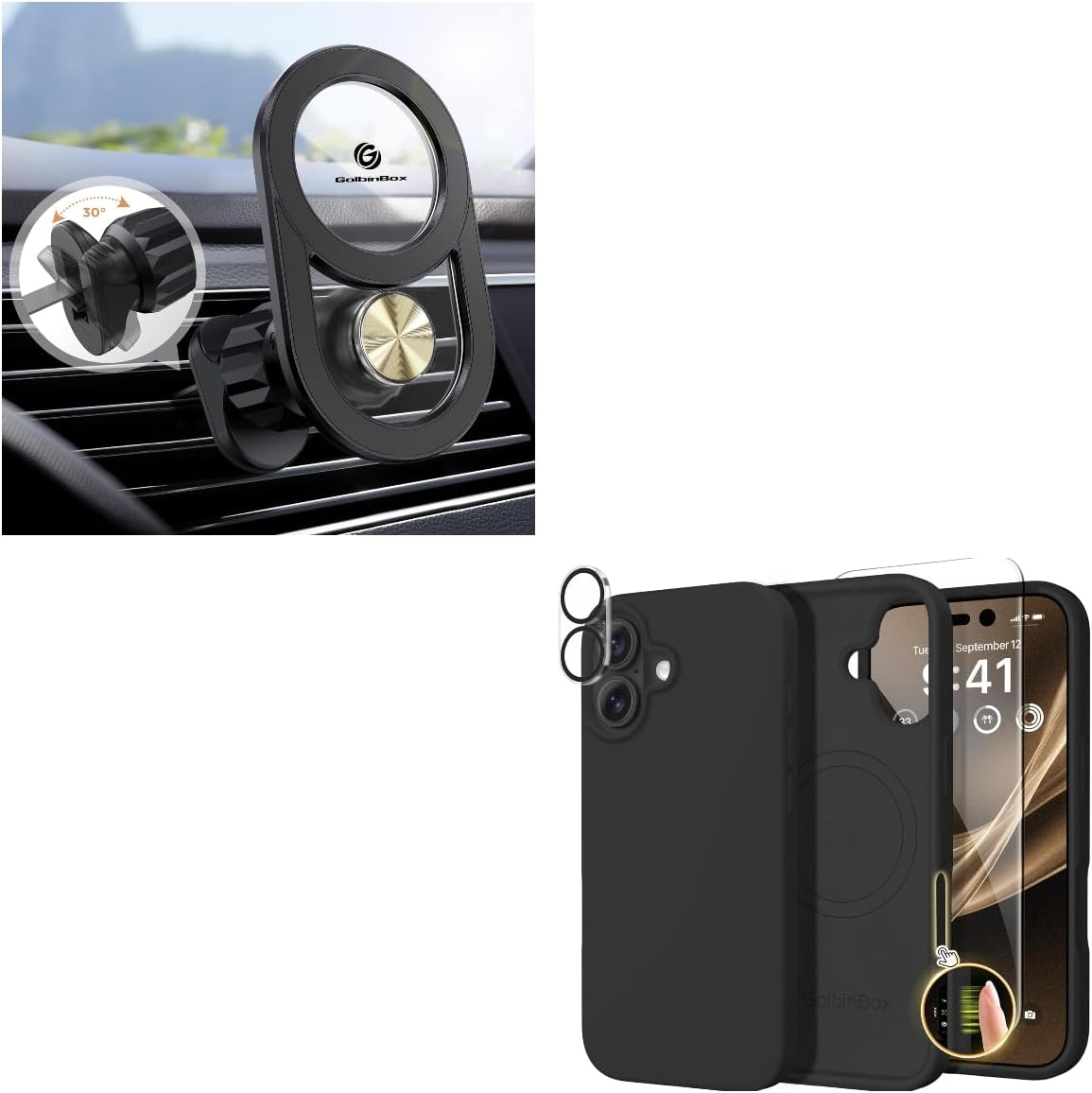 GolbinBox Car Vent Phone Mount for MagSafe,Black and iPhone 17 Case, Black