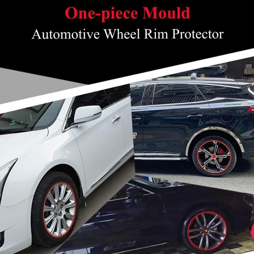 Car Wheel Rim Protectors Guard, 4-Pack 19 in Automotive Wheel Anti-Scratch Protector, Wraping The Rim of The Wheel Hub, Strips for Curb Rash Prevention for Cars, Trucks, Tesla, Red
