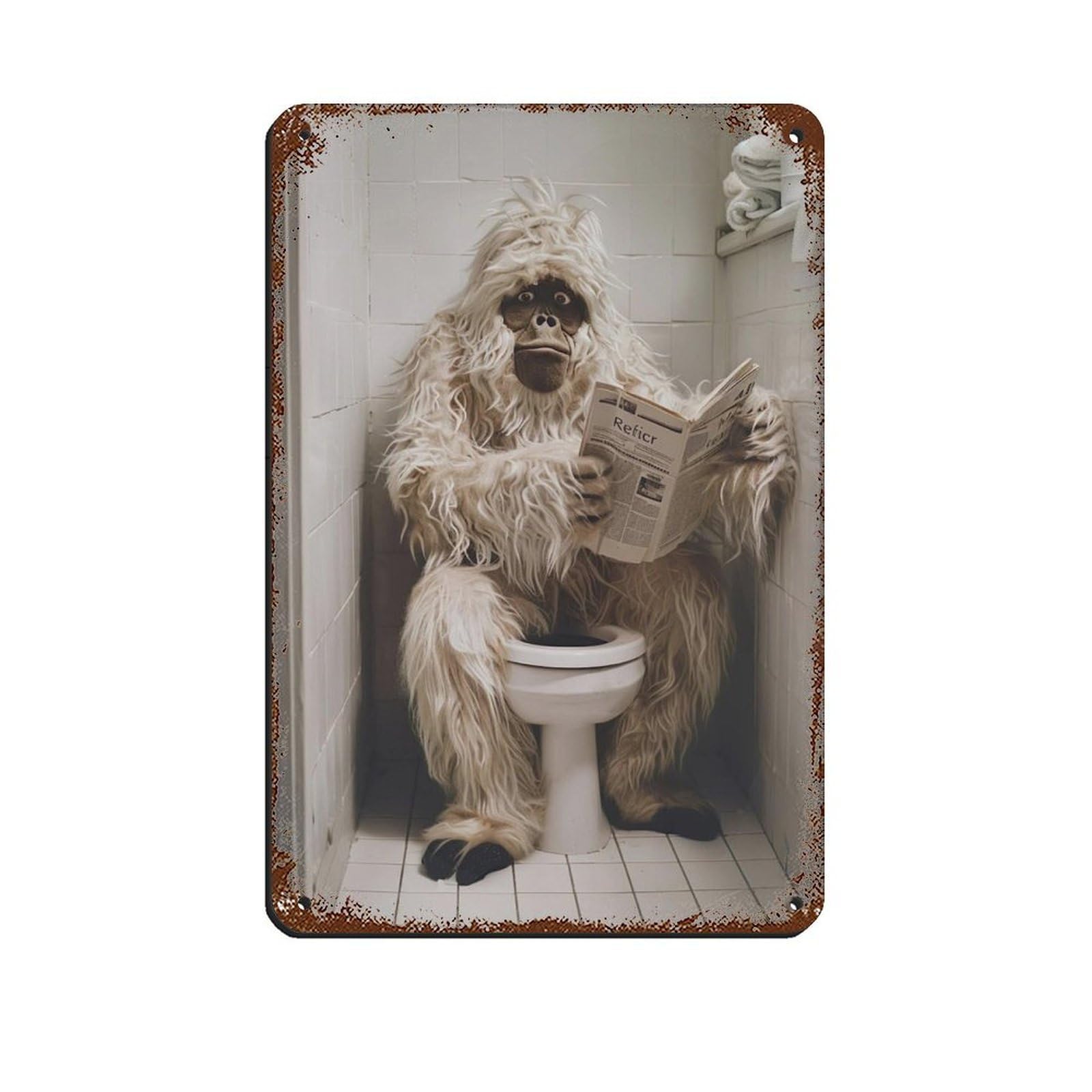 Yeti Sitting on The Toilet Reading A Newspaper (9) Tin Sign Vintage Metal Pub Club Cafe Bar Home Wall Art Decoration Poster Retro 8x12inch(20x30cm)