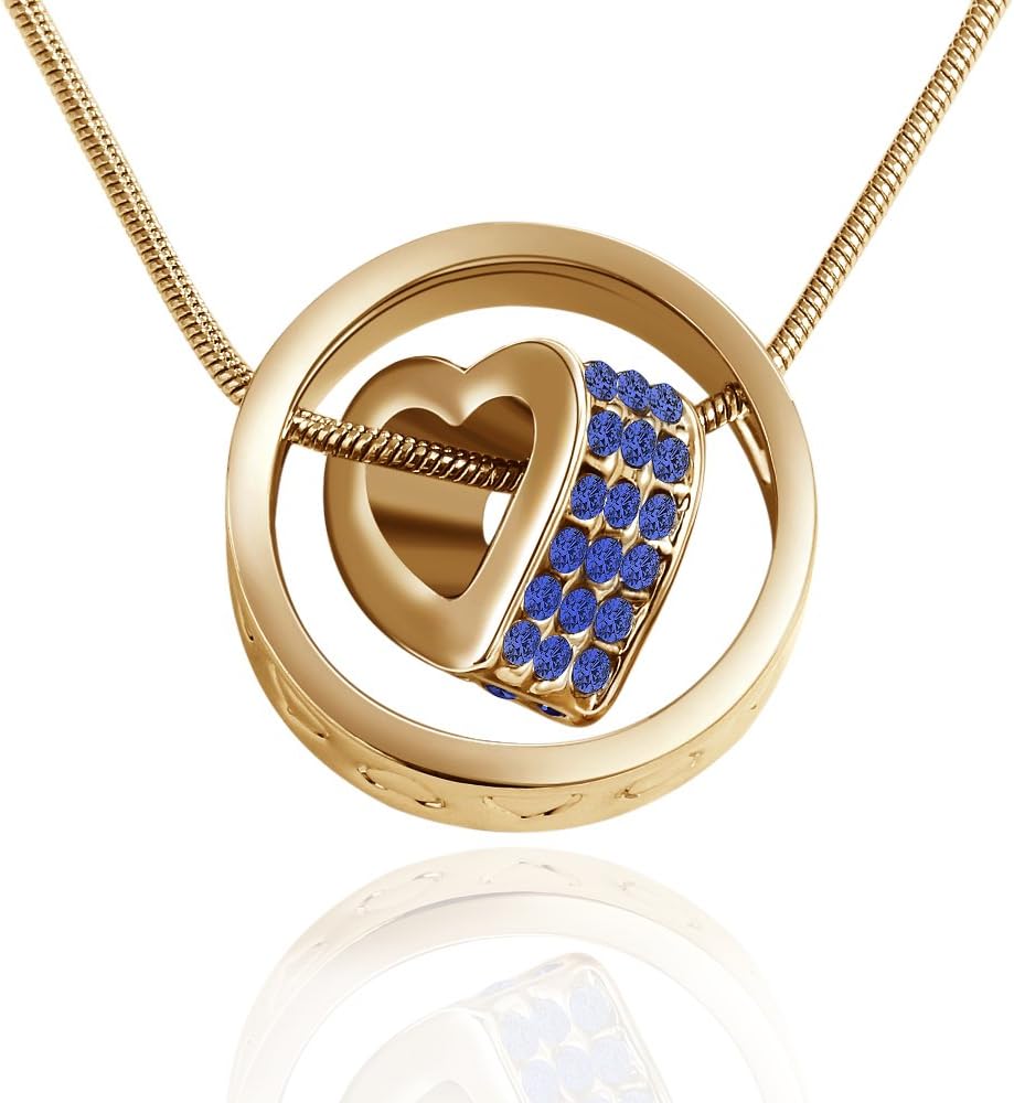 Old Rubin Gold Plated Heart and Round Ring Pendant Necklace Luxury Diamond Accent Love Necklace for Girls
