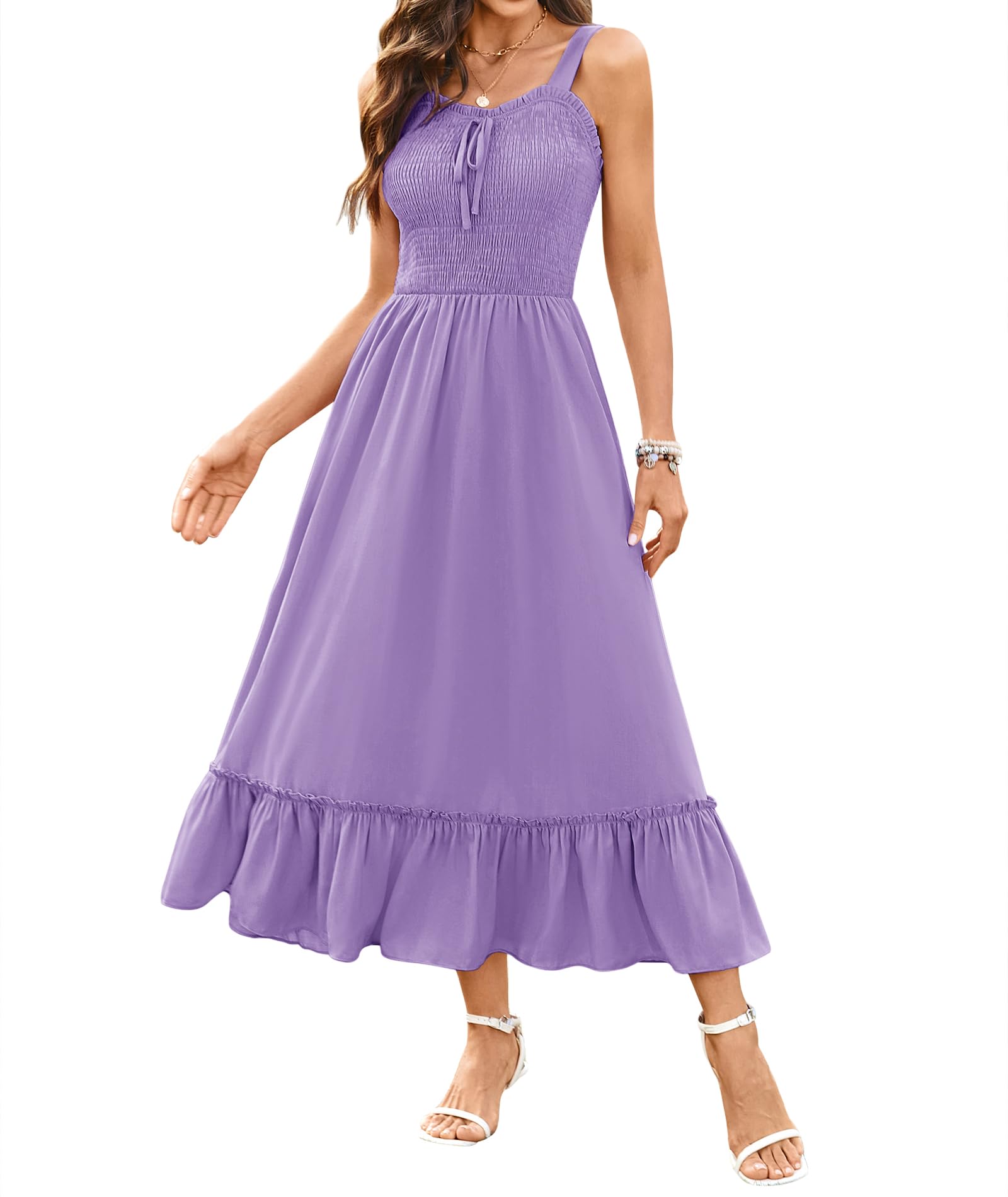 Arolina Women's Summer Floral Boho Dress 2025 Square Neck Maxi Dresses Solid Color Ruffle Beach Vacation Long Sundress