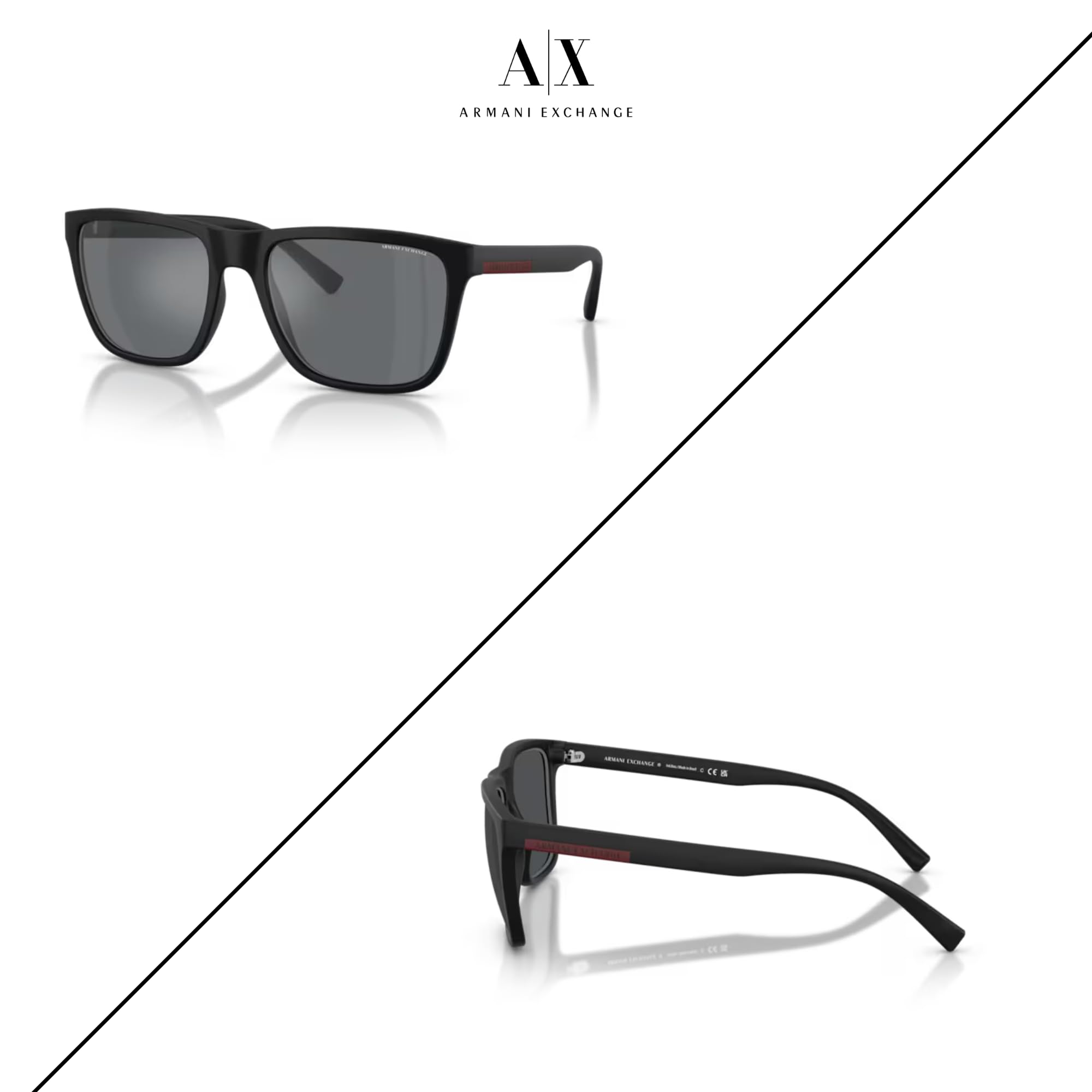 AX4080S - Gafas de sol cuadradas para hombre + paquete con kit de cuidado de gafas de diseñador iWear, Negro mate/gris claro espejo negro 3