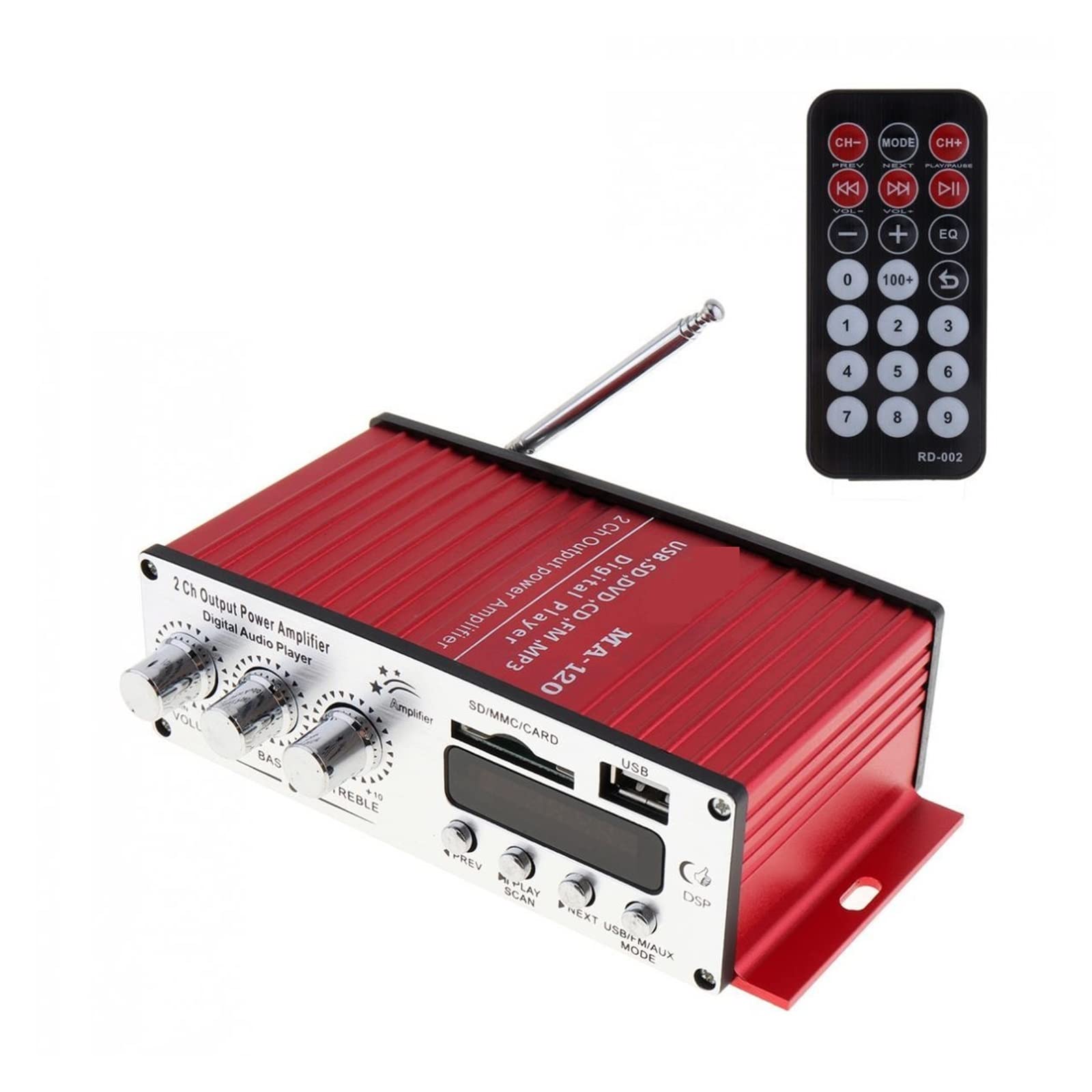 Wzmacniacz samochodowy HiFi 2-kanałowy wzmacniacz mocy wyjściowej Radio FM Odtwarzacz stereo Obsługa wejścia USB SD DVD MP3 z pilotem Precyzyjna kontrola poziomu