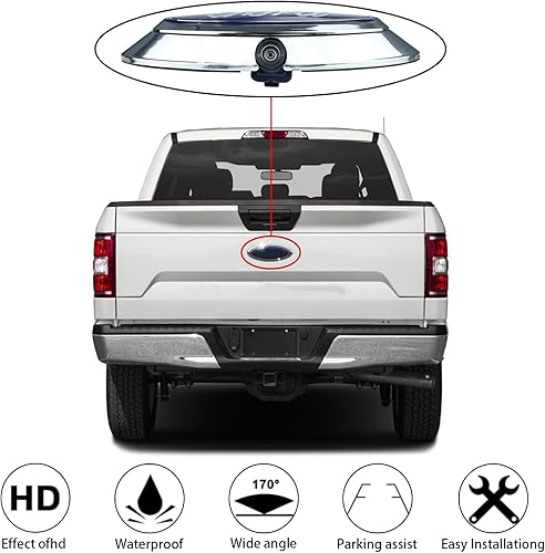 Miniatura 3 de Heffchi Kit de cámara de respaldo con emblema para portón trasero Ford compatible con Ford F-150 2011-2014 con asistencia de estacionamiento de