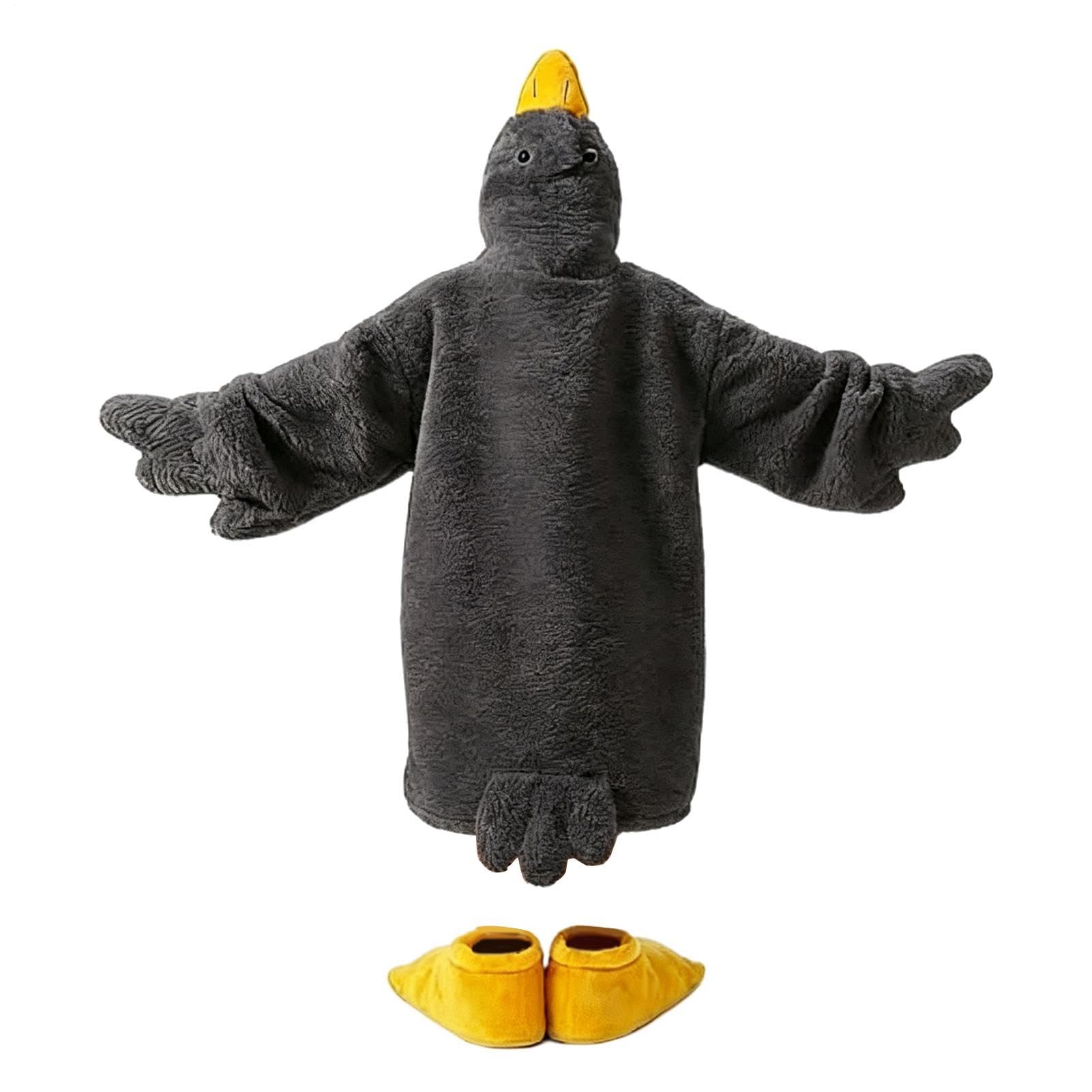 Set di costume da oca con cappuccio in pile corallo, caldo e divertente | Pigiama largo con animali per adulti e bambini, per l'inverno freddo, per feste, riunioni, dormitori e