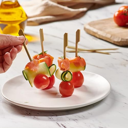 Miniatura 17 de GUSTO [1000 unidades] Púas de volantes de 4 pulgadas, palillos de cóctel y palillos de dientes de comida – Pinchos de madera para bebidas