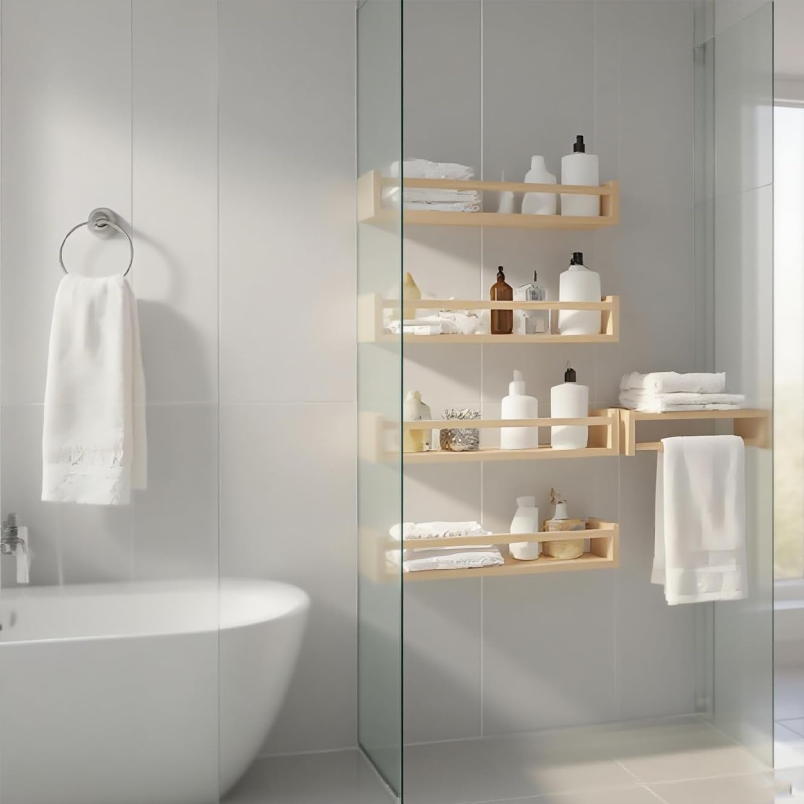 Juego de 4 estantes flotantes de Madera para Libros de Pared para guardería | estante de exhibición montado en la pared para el hogar, dormitorio, habitación del bebé, habitación de los niños