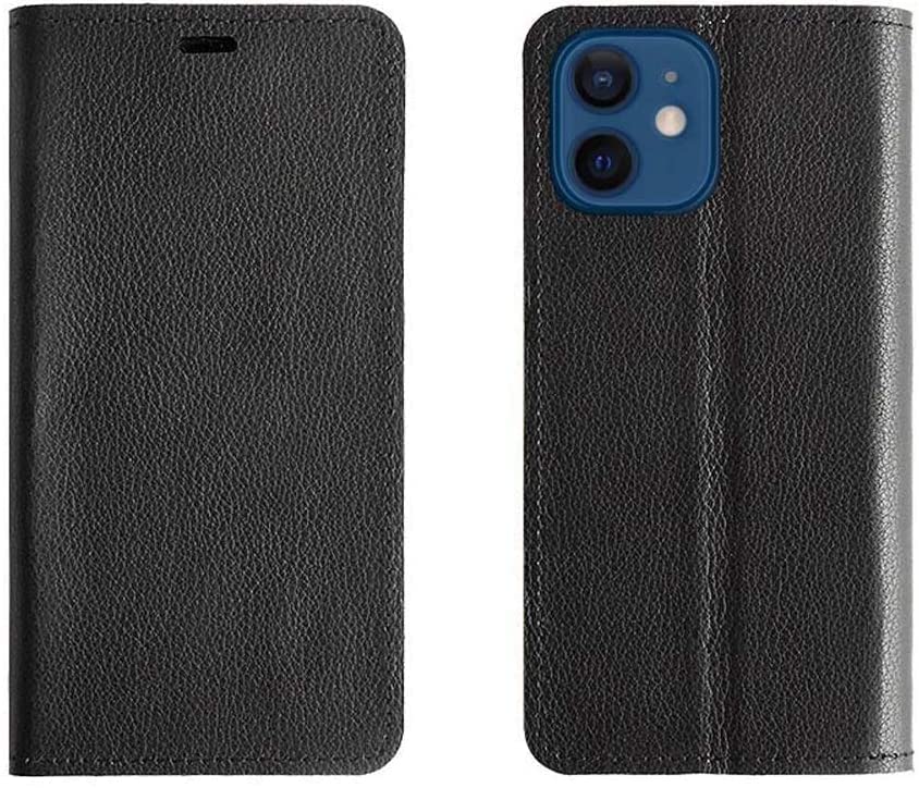 Étui cuir iPhone 12 Mini housse antichoc magnétique noire avec fente de rangement