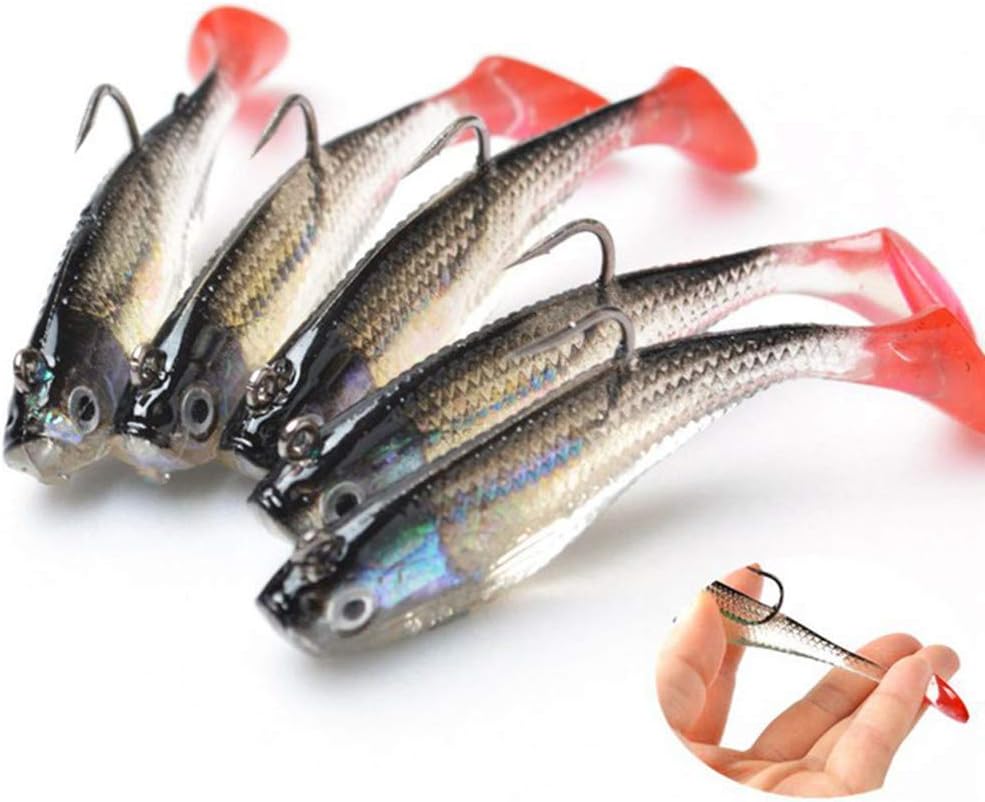 DWEE 5Pcs Fishing Lures,3D Eyes Soft Fishing Lure Single Hook Baits Artificial Bait