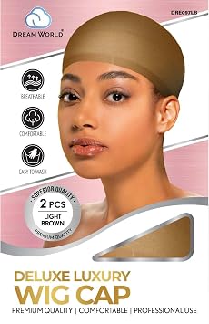 DREAM Deluxe Wig Cap Light Brown 2 pieces Model 097 Light Brown, Spandex cap