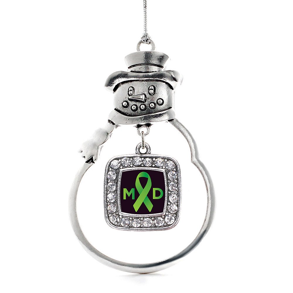 Inspired Silver - Muscular Dystrophy - Silver Christmas Ornament - Square Charm Christmas Tree Ornament with Cubic Zirconia - Snowman Hanging