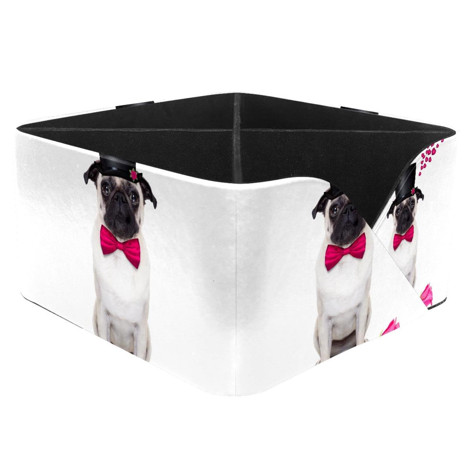 KengjuTesu Pug with Rose Desktop Organizer Pen Holder, Rectangular Pencil Cup for Office, Study and Makeup Stations