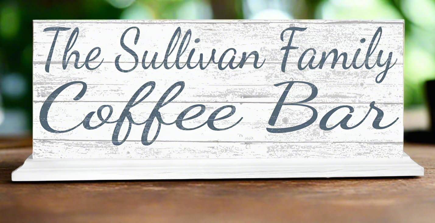 Custom Coffee Bar Sign PERSONALIZED Coffee Decoration for Kitchen or Office - SOLID WOOD - 16.5in x 6in (Coffee Bar)