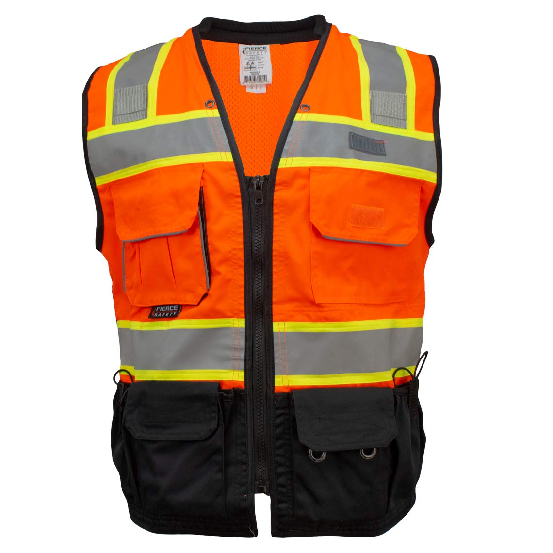 Fierce Safety SU500O Premium Surveyors Class 2 Heavy Duty Vest, Tablet Pockets and Neck Padding | 100% Polyester Optimal Breathability | Contrasting Reflective | Meets ANSI/ISEA 107-2015 Standards