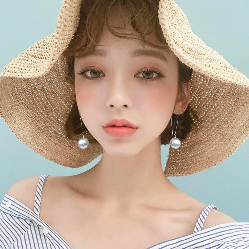 Big Pearl Hoop Earrings - Champagne Single Pearl Drop Earrings for Women3