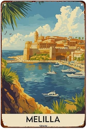 Melilla, Melilla Spain, Melilla City Retro Aluminum Metal Signs Wall Decoration 8X12 Inches for Kitchen Bar Room Bedroom Bathroom Decor Posters