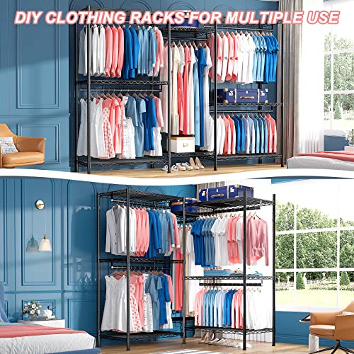 Raybee Clothes Rack Heavy Duty Clothing Racks For Hanging Clothes 830 Lbs Metal Clothes Racks For Hanging Clothes Heavy Duty Freestanding Closet Garment Rack74.8”Wx17.7”Dx76.8”H Black #TOP1
