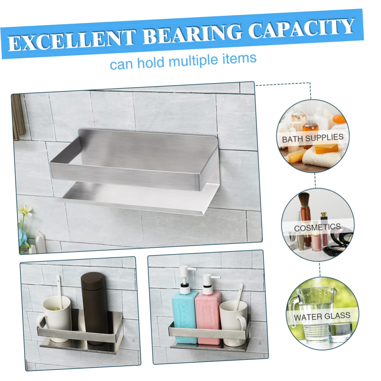 Happyyami 1pezzi Mensola Per Doccia in Acciaio Inossidabile Supporto Portaoggetti Parete Ripiano Traspirante Facile Da Design Recinzione Alta Per Evitare Cadute Installazione Semplice e
