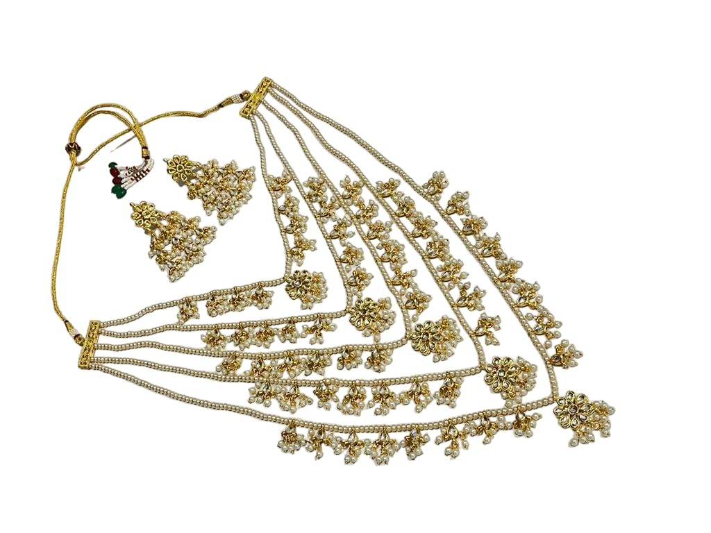 Womens Jewelry | Pearl Beaded Rani Haar Bridal Necklace | Kundan Rani Haar Wedding Necklace With Earring For Women | Gift For Her (B0CQ2L6W5W) Amazon Price History, Amazon Price Tracker