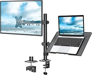 MOUNT PRO Computer Monitor and Laptop Desk Mount Combo, Height Adjustable Monitor Stand fits 13'' to 32" LCD Computer Screen, Notebook Up to 17'', with Clamp/Grommet Mounting Base, Holds Up to 17.6lbs
