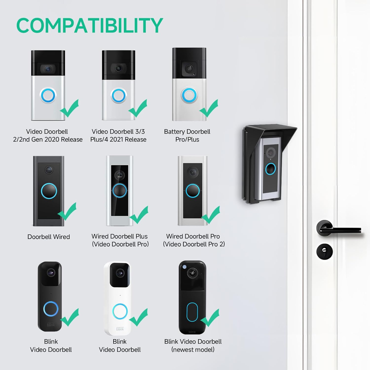 OLAlKE Waterproof Adiustable Angle Mount for Ring Video Doorbell Pro/Pro 2/4/3/3 Plus/2nd Gen (2020 Release)/2/1/Wired, Blink Video Doorbell/2nd Gen ，Expand View Area 30 to 60 Degree, Black
