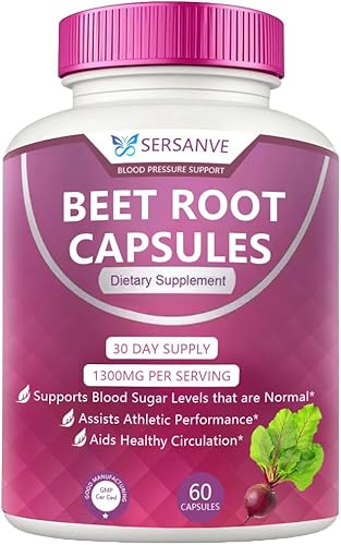 Suplemento de cápsulas de raíz de remolacha, soporte de presión arterial, apoyo de energía natural de 1300 mg, ayuda a la circulación y el flujo