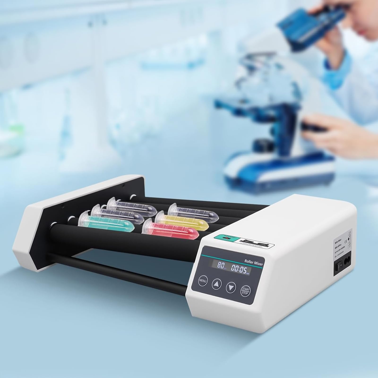 Digitaler Röhrenrollenmischer, kompakter Orbital-Shaker mit LCD-Display, 6 Rollen, 20-80 U/min, Leistung 25 W, ideal für Labors und Klassenzimmer