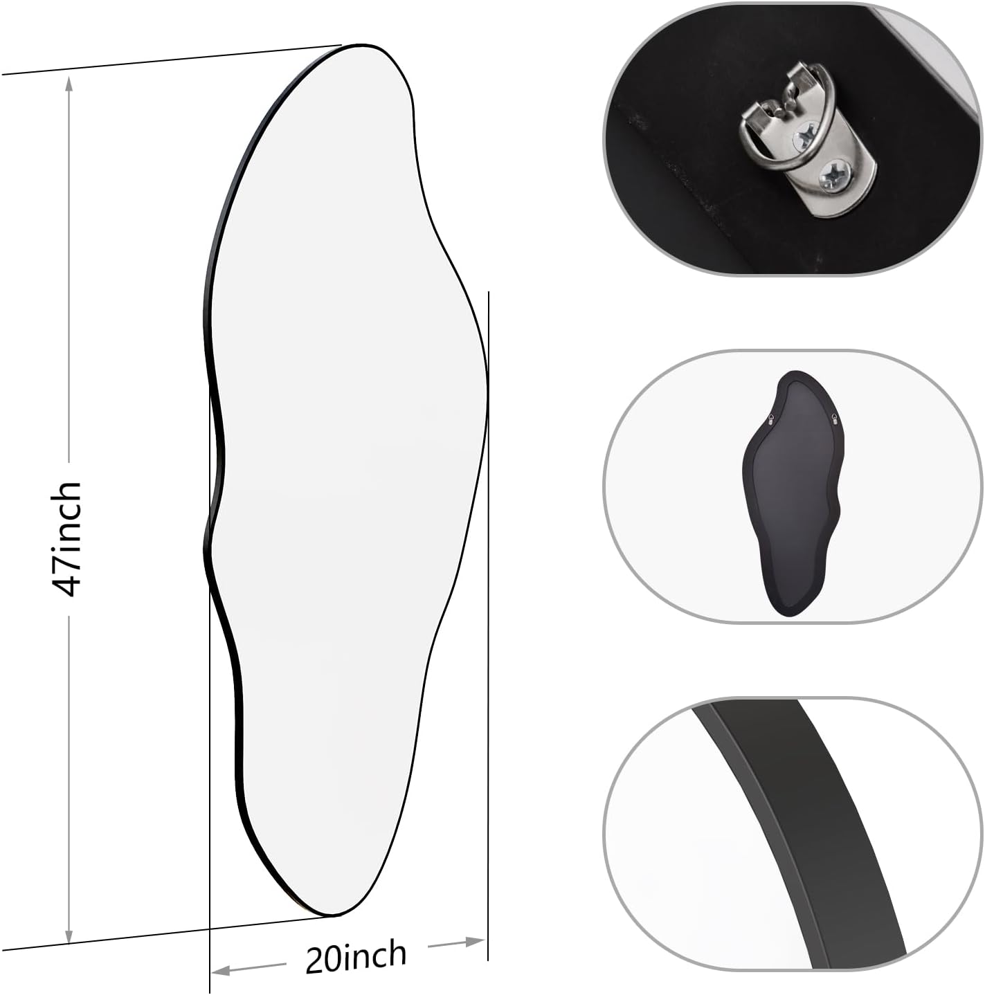 Black Irregular Full Length Mirror,20"x47" Farmhouse Wooden Asymmetrical Full Body Wall Mirror for Bathroom, Living Room, Bedroom, Entryway Hanging Horizontal/Vertical