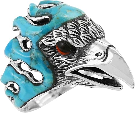 Turquoise Ring for Men Eagle Jewelry Sterling Silver 925 Genuine Gemstones Size 9 to 14