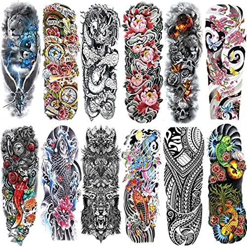 Image of Aresvns 12 Sheets Full Arm Temporary Tattoo Sleeves for Men Women