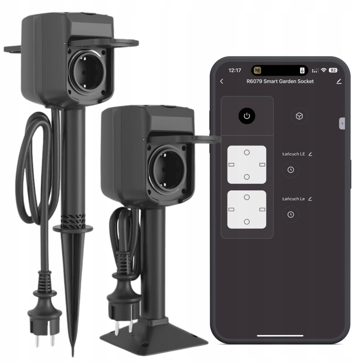 Woox Double Prise électrique Intelligente Alexa d'extérieur avec Piquet et Support Noir
