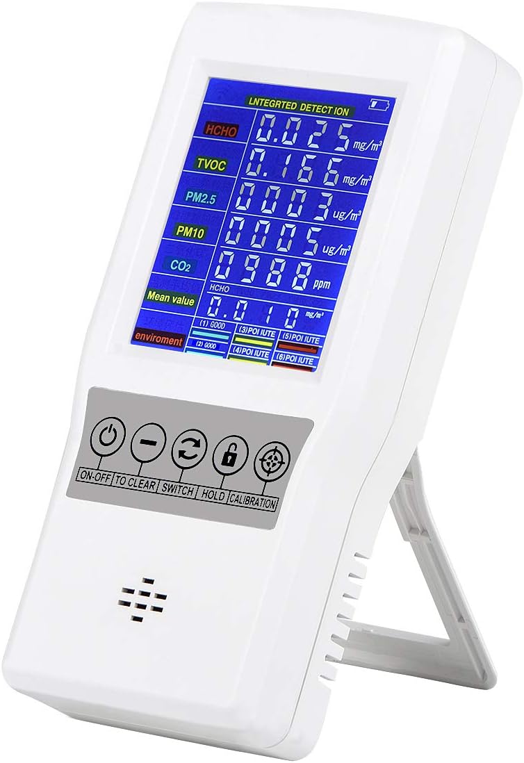 Air Quality Monitor YVELINES Air Quality Tester for CO2 Formaldehyde(HCHO) TVOC PM2.5/PM10 Multifunctional Air Gas Detector Real Time Data&Mean Value Recording for Home Office