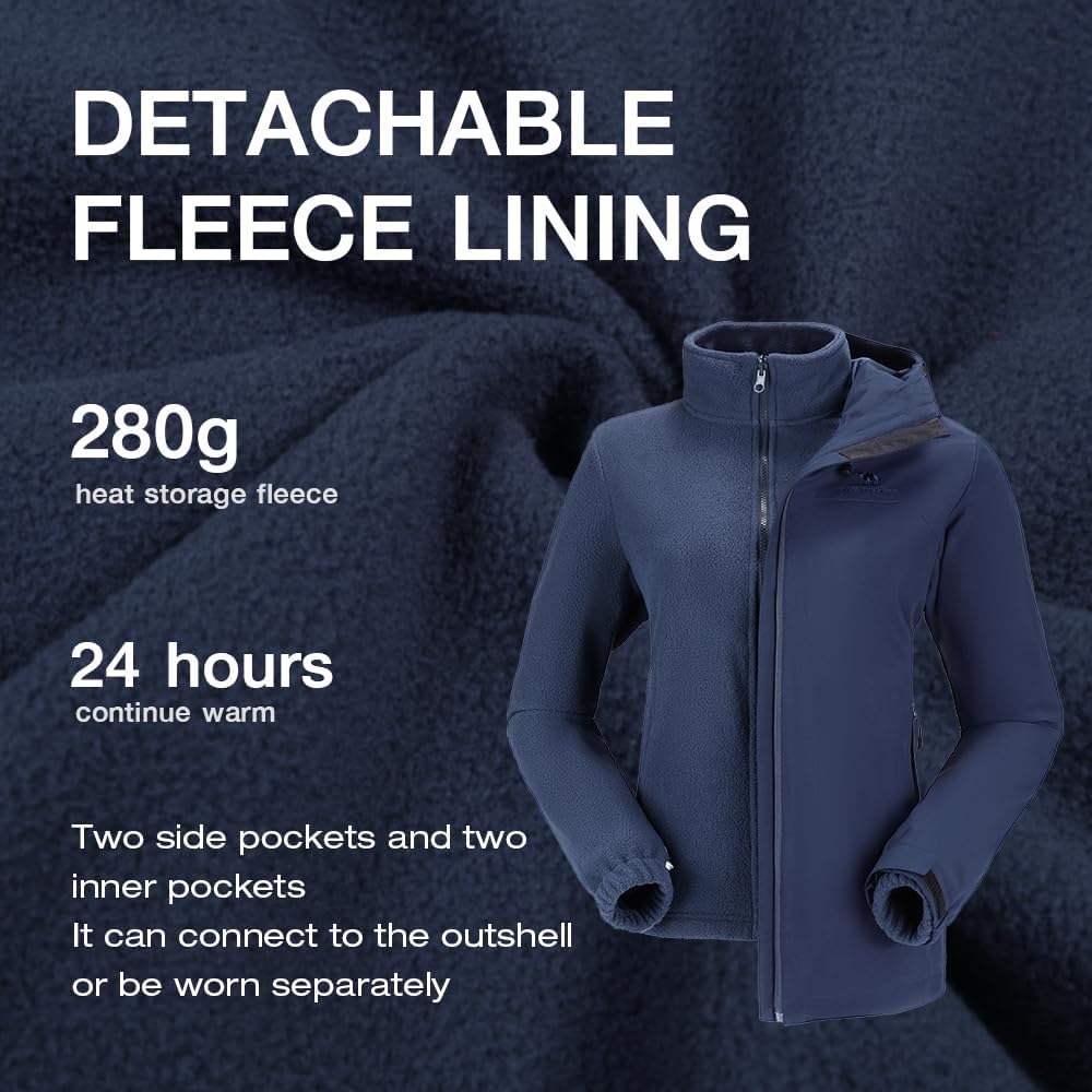 CAMEL CROWN Women's Ski Jacket Waterproof 3 in 1 Winter Coat with Fleece Inner Warm Windproof For Snow Outdoor Hiking - Image 4