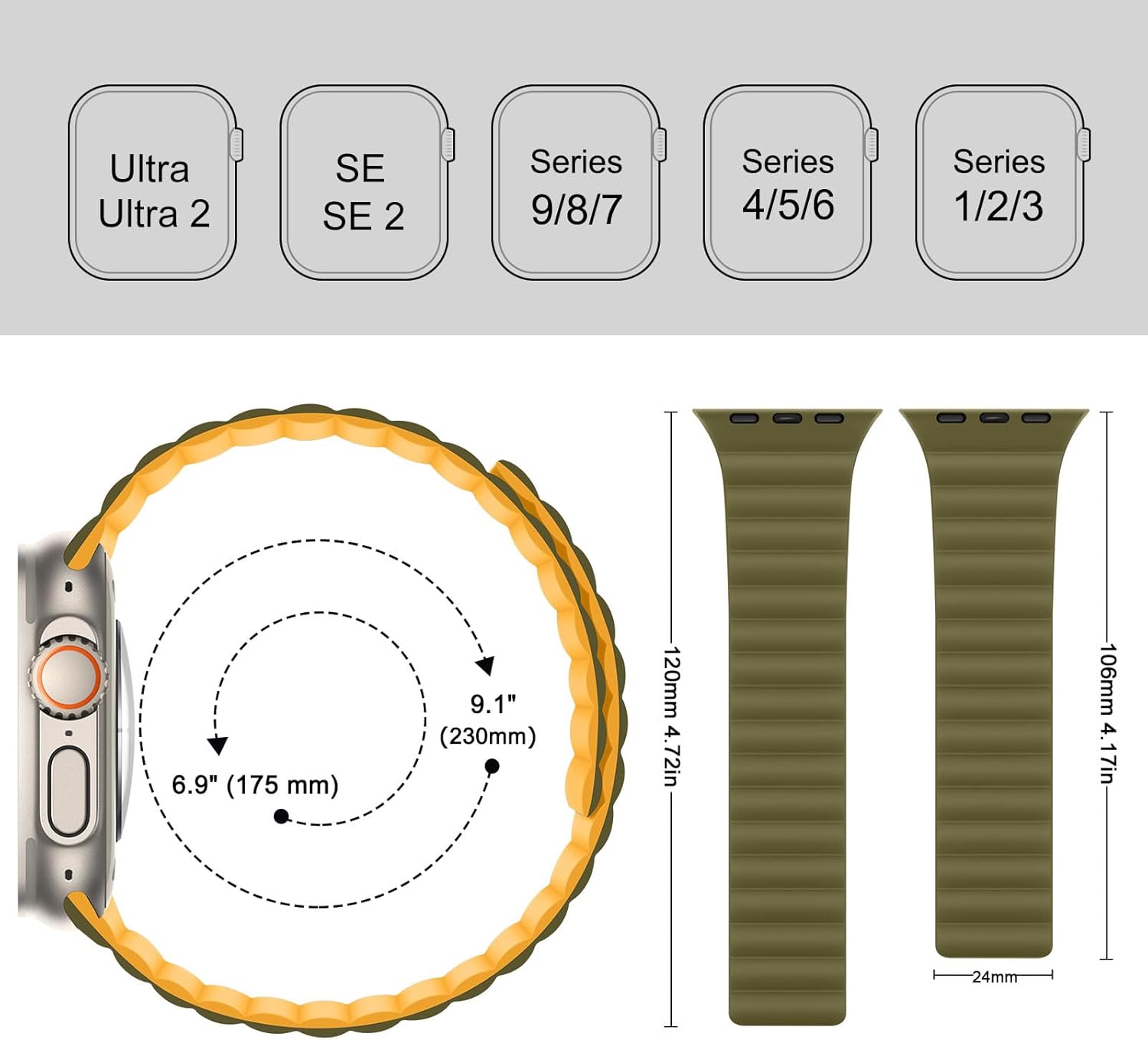 HITZEE Compatible with Apple Watch Band 49/46/45/44/42/41/40/38mm, Soft Silicone Magnetic Bands Strap Compatible for iWatch Ultra 3/2/1 SE3/2/1 Series 11 10 9 8 7-1 (42/44/45/46/49, Green/Yellow) - Image 4
