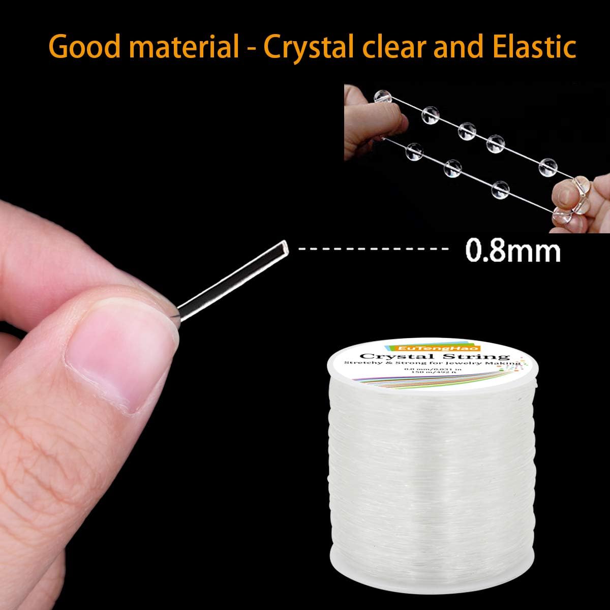 EuTengHao 0.8mm Crystal String Elastic String for Beads Bracelet,240m Elastic Cord Stretchy Bracelet String Bead Sting Cord for Jewelry Making Bracelet, Beading (240m/786ft, 0.8mm)