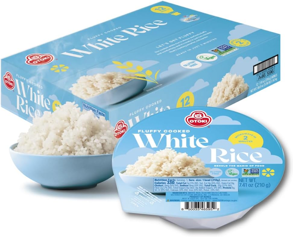 OTOKI Korean Cooked White Rice, Authentic Fluffy Rice, Ready in 2 Minutes, Gluten-Free Microwavable Bowls, 7.41 oz (Pack of 12)