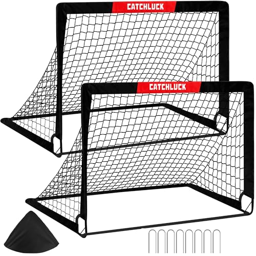 CATCHLUCK Fussballtore für Kinder Garten, 100x80/120x90cm Fußballtor Tore Fußball Kinder Pop Up 2er Set Outdoor Fussballtor mit Tragetasche