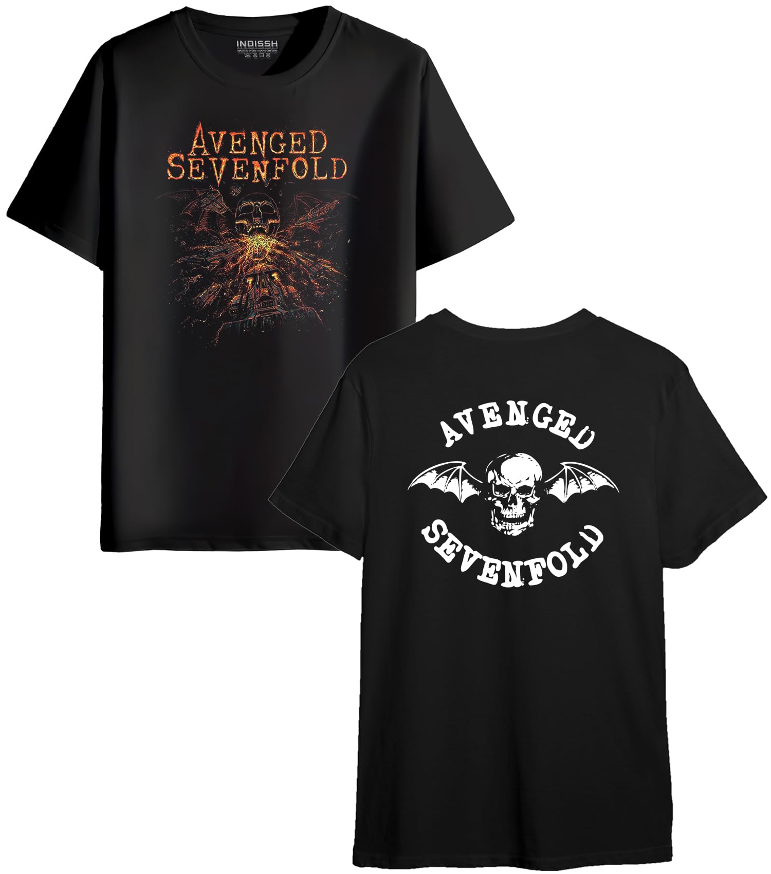 INDISSH Unisex Regular Fit Music Front & Back Graphic Printed Cotton Half Sleeve T-Shirt