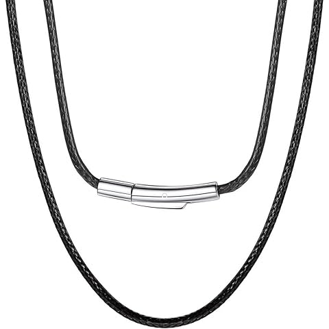 2mm 3mm Waterproof Braided Leather Cord Necklace with Durable Stainless Steel Snap Clasp Men Women Woven Wax Black/Brown String Rope Chain for DIY Pendant Length 16