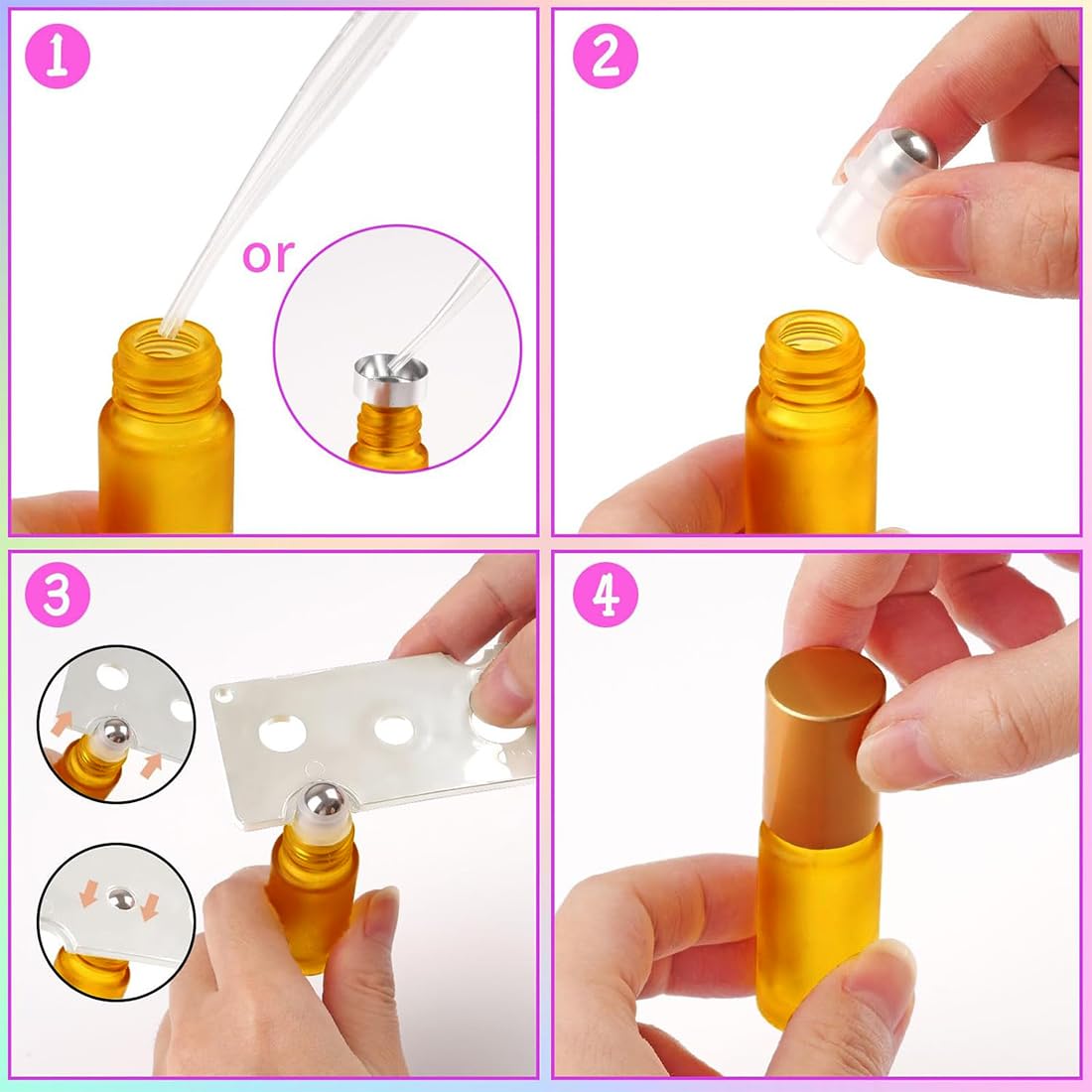 8 Piezas Botella Roll On Cristal,Rellenable Perfume Roll 5ml,Botellas Vacías de 8 Colores,con Bola de Acero Inoxidable,para Aceites Esenciales,Aromaterapia, Perfumes,Masajes
