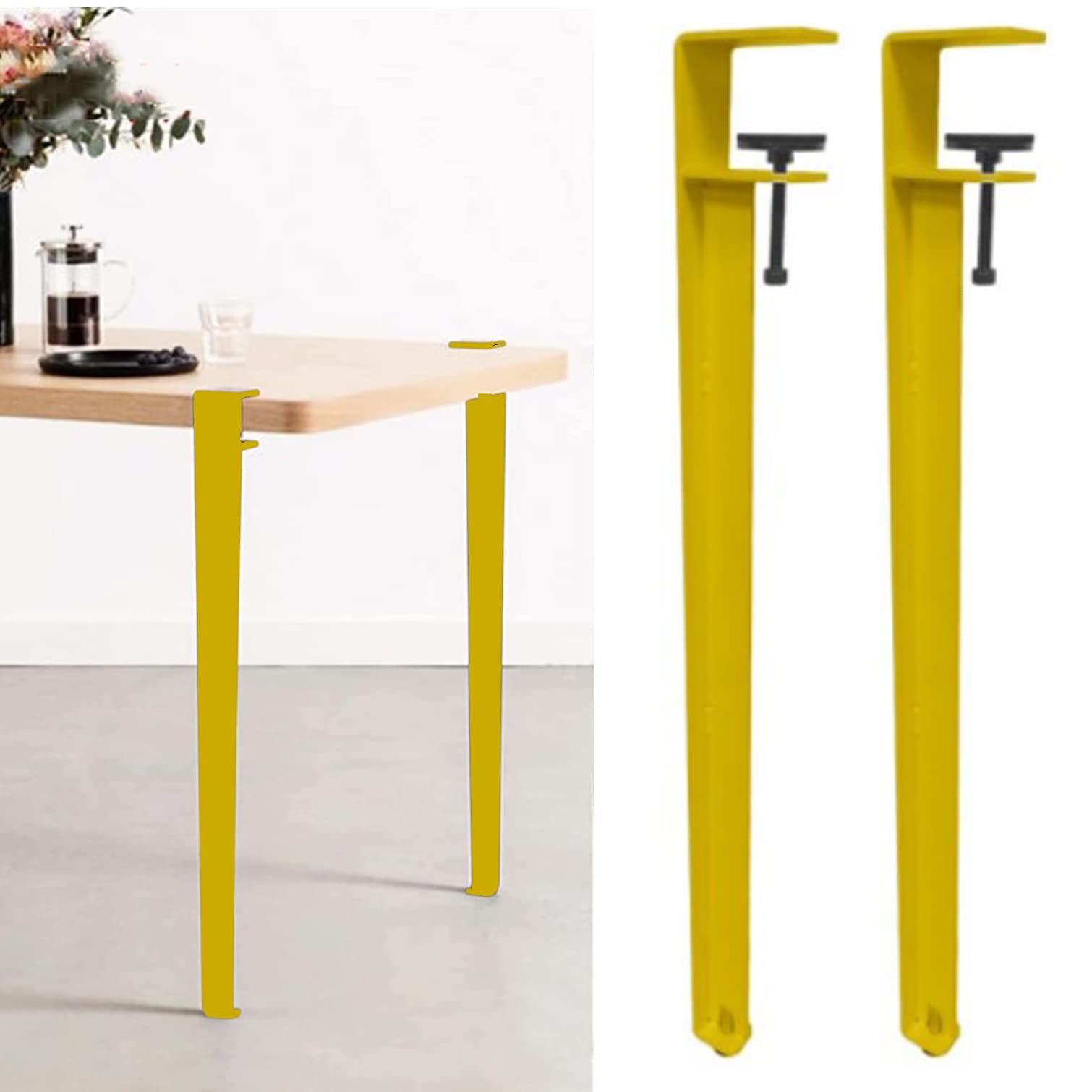 Gambe con Morsetto da Tavolo Forma di F,2 Gambe da Tavolo in Metallo,Gambe di Supporto per Mobili Regolabili per Tavoli da Pranzo,Tavolino,Mobili e Consolle,Scrivania (71cm,Yellow)
