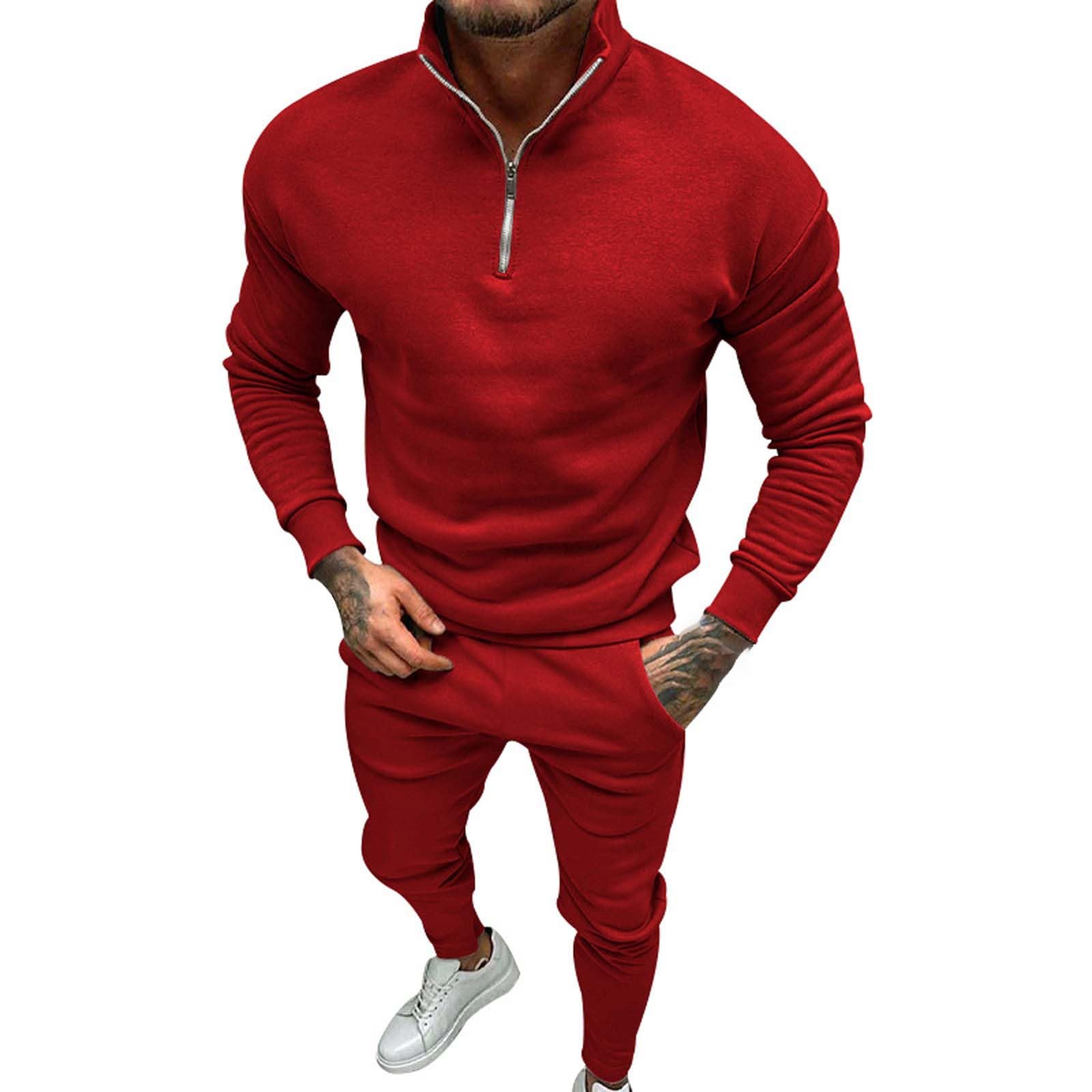 Męski dres treningowy z zamkiem do połowy, 2-częściowy, bluza i joggery, beżowa odzież domowa z wysokim dekoltem, strój dla mężczyzn, miękka bawełniana odzież sportowa, dopasowany krój, wygodny dres