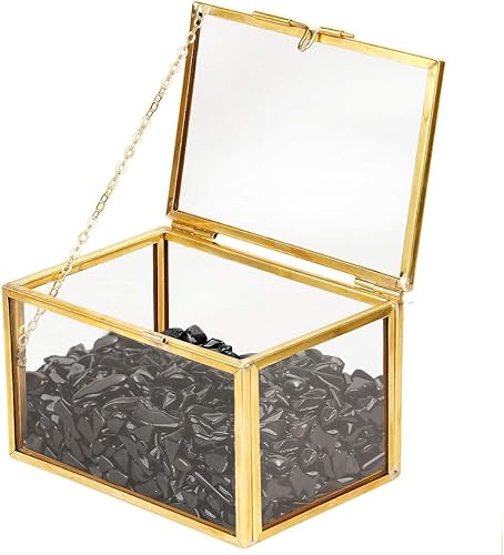 Miniatura 2 de rockcloud Contenedor de terrario de cristal curativo de obsidiana negra para plantas de aire suculentas, soporte para plantas de aire de hadas,