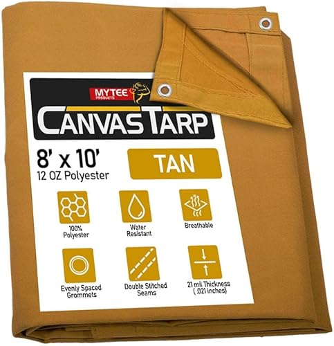 Miniatura 26 de Mytee Products Lona de lona marrón oscuro de 6 x 8 pies de 12 onzas, resistente al agua y transpirable, lonas resistentes, cubierta de lona