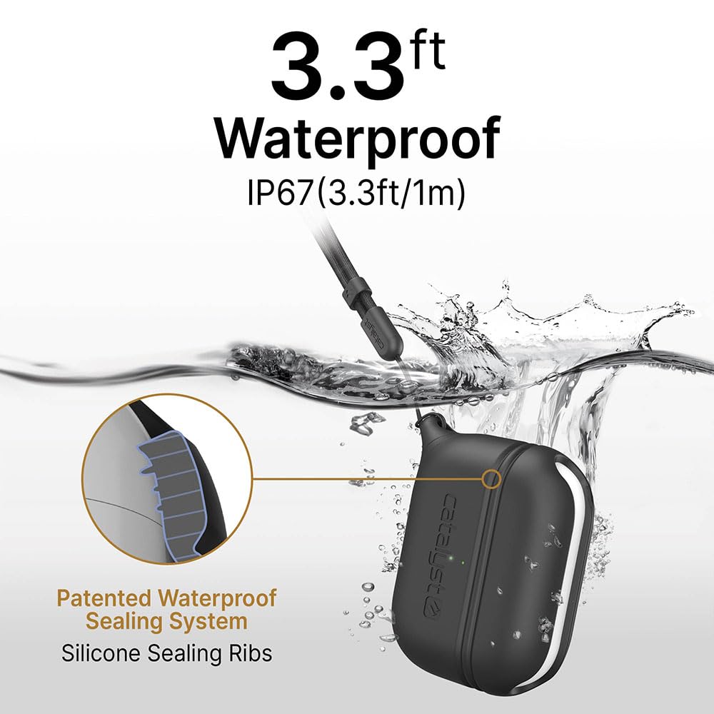 Catalyst Funda impermeable y a prueba de caídas para AirPods Pro (2ª generación), edición especial, compatible con carga inalámbrica, funda suave de piel, con mosquetón (negro)