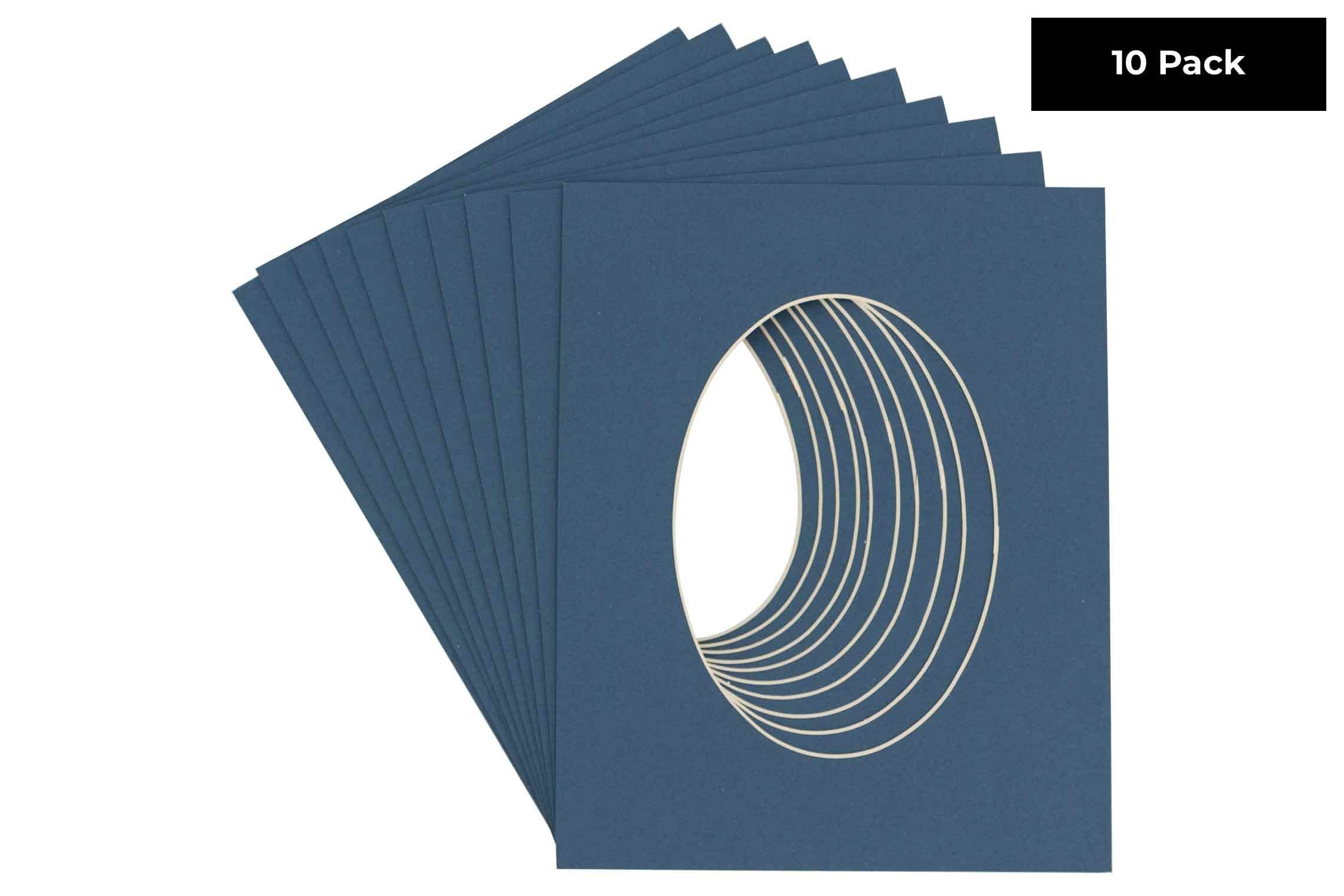 CountryArtHouse Steel Blue Acid Free 6x8 Oval Picture Frame Mat with White Core Bevel Cut for 4x5 Pictures - Fits 6x8 Frame - Pack of 10 Matboard Show Kits with Acid Free Backings & Clear Bags