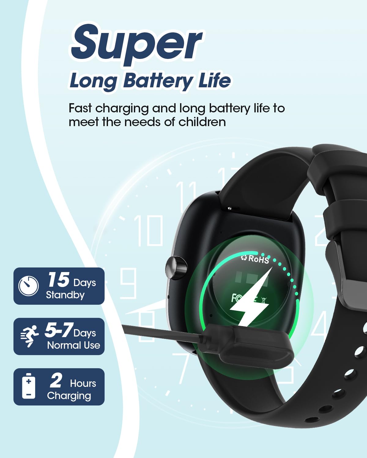 Smartwatch Bambini, Orologio Smartwatch Bambino con 20 Modalità Sportive, 19 Giochi, Frequenza Cardiaca, Monitor del Sonno, Impermeabile IP68, Regalo per Adolescenti 7 agli 11 Anni, Nero
