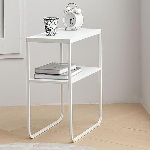 Miniatura 2 de Mesa auxiliar de metal para sofá cuadrado, estante de almacenamiento de doble capa, mesitas de noche movibles modernas, mesa auxiliar