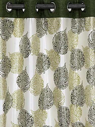Image of Cortina Durable & Stylish Premium Leaf Print 100% Polyester Curtains - Metal Grommets - Easy Fitting Over Window - Bedroom Living Room Kids Room Hall Kitchen - 7 Feet Set of 1 - Green 4