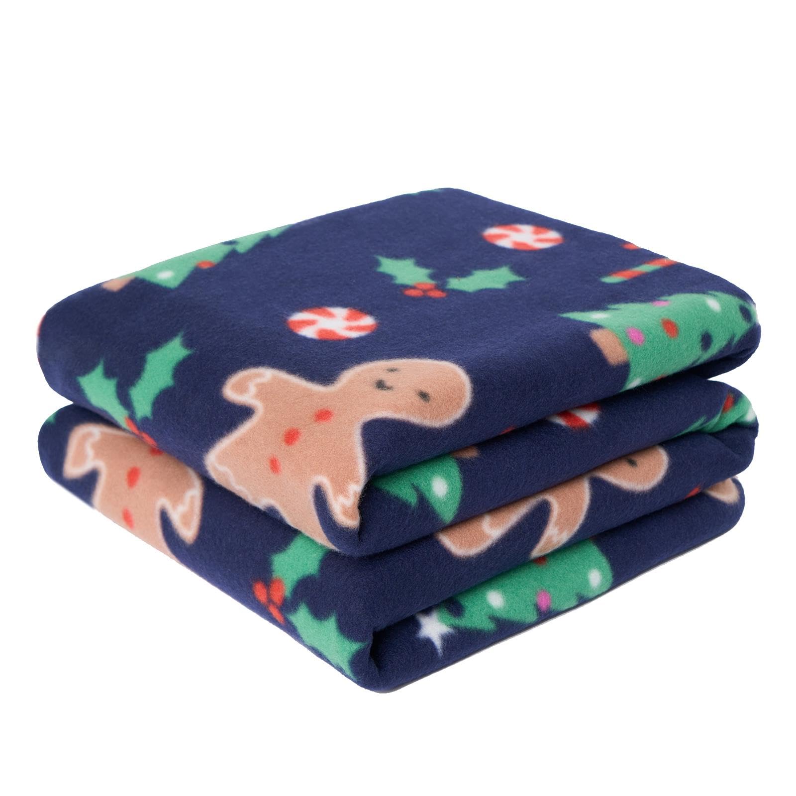 OHS Christmas Blanket Navy Throw for Sofa, Soft Warm Gingerbread Man Polar Fleece Blanket for Bed Armchair Xmas Decorations Kids Rooms Sleepover Christmas Throw Gifts Boys Girl, 120 x 150cm